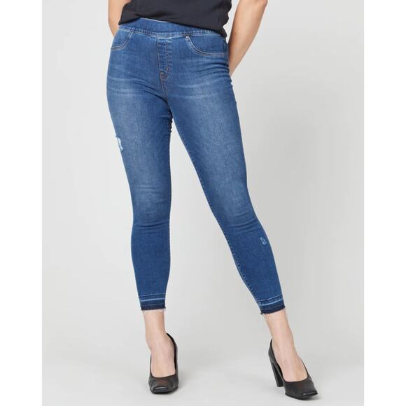 Spanx Distressed Ankle Skinny Jeans Medium Wash Pull On Size Medium - Picture 16 of 16